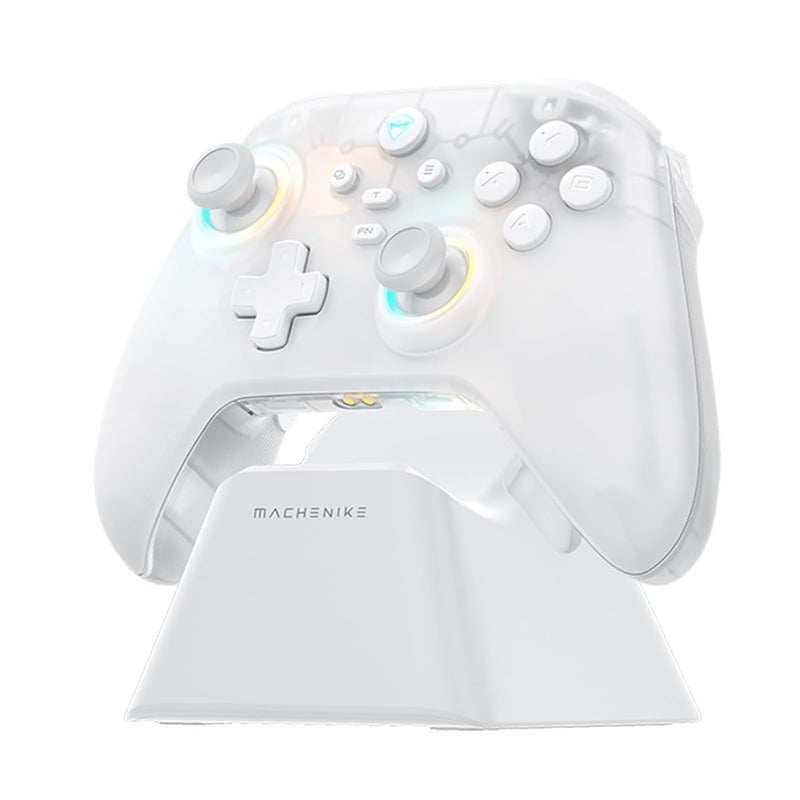 MACHENIKE G3V2 Bluetooth Controller for Pc/Switch/Ios/Android, Hall Effect Joysticks, RGB Lighting Gaming Controller,2 Programmable Buttons,1000mah Battery With Charging Station, White - Image 1
